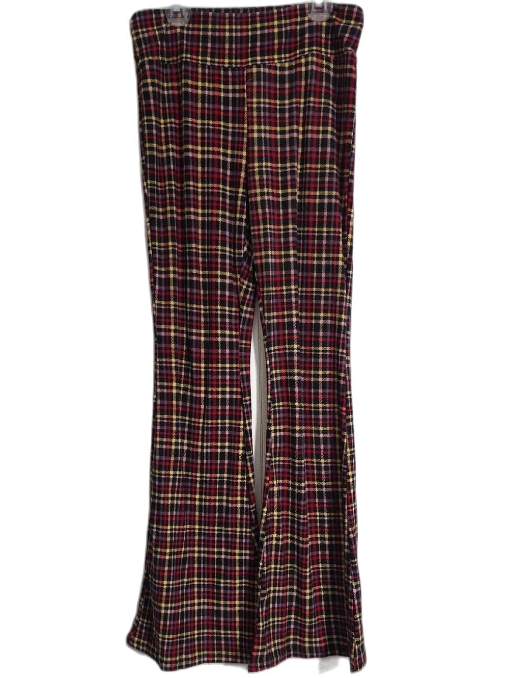 No Boundaries Plaid Flare Leggings in Red, Yellow, Black